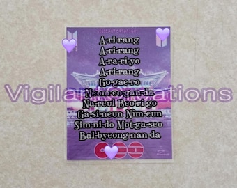 Arirang Lyric Romanization - KPop Concert Tour Freebie Cards | Laminated Mini Sheets