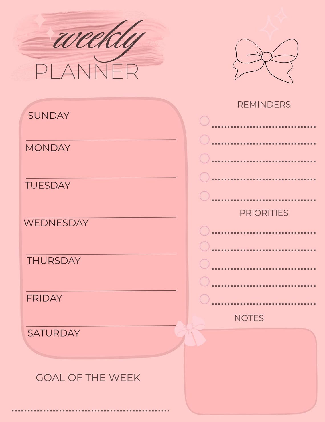 Weekly Planner Printable | Soft Pink Planner | Reminders Priorities ...
