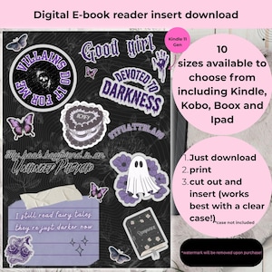 Villain themed E-book insert. Digital E-book insert for Kindle, Kobo, Boox and Ipad mini! Bookish sticker insert.
