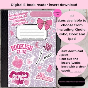 Pink bookish themed composition notebook kindle insert! Made for Kindle, Kobo, Boox and Ipad