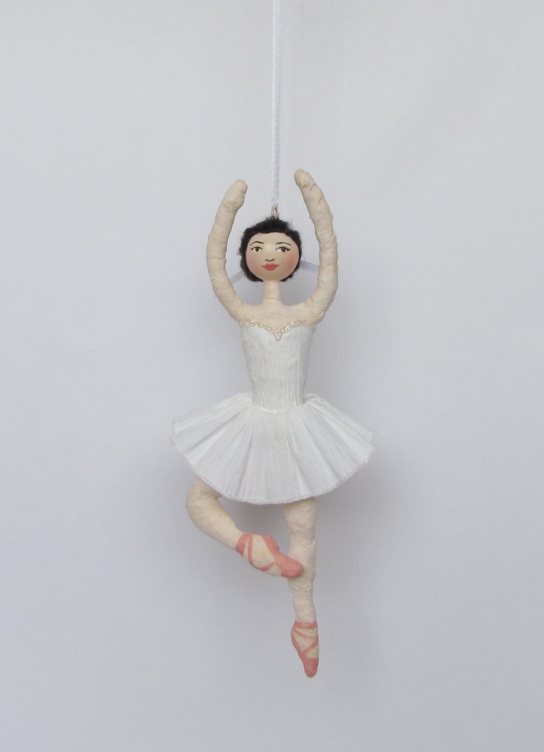 Custom Spun Cotton Snowflake Ballerina Christmas Ornament White Tutu Made to Order