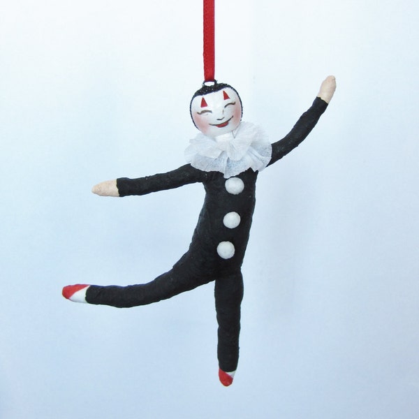 Spun Cotton Clown Young Pierrot Christmas Ornament