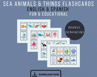 Bilingual Sea Animals Flashcards: English & Spanish Learning (PDF)