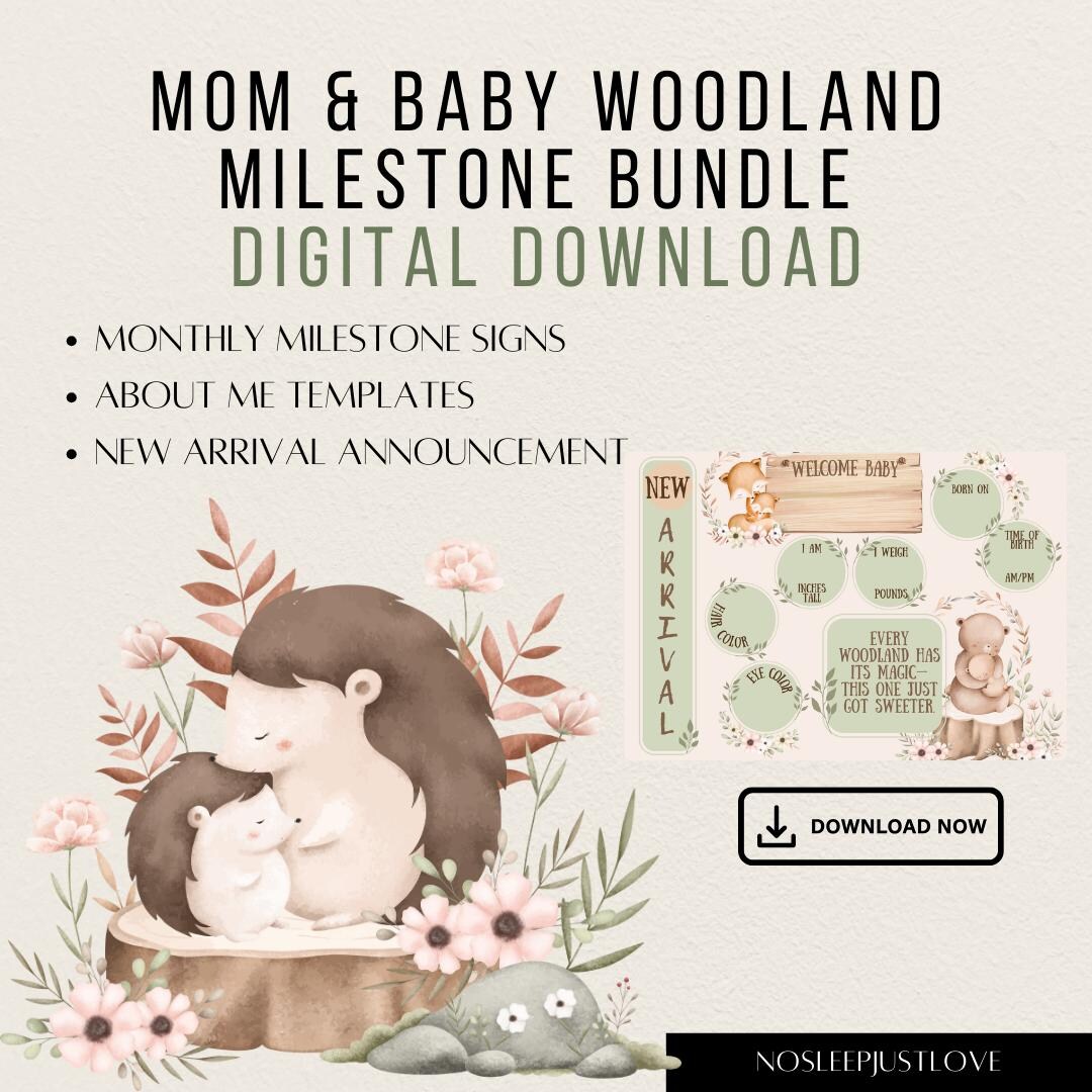 Woodland Animals Monthly Milestone Signs: Baby Photo Props (digital ...