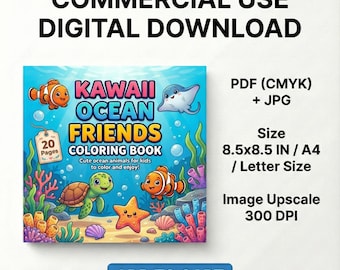 Kawaii Ocean Friends Coloring Book for Kids | Sea Animals Coloring Pages | Underwater Creatures Printable |