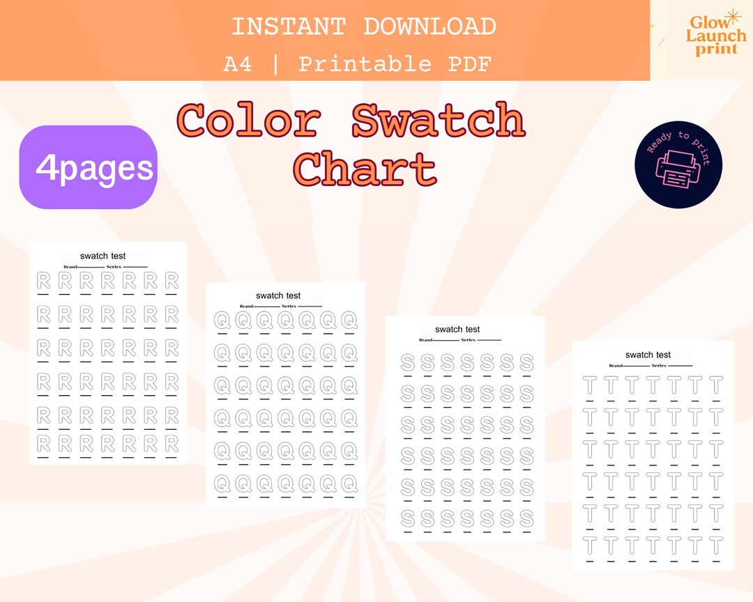 Color Test Sheet.pdf Color Swatch Chart Printable | 4 Page A4 Color Test Sheets for Markers ...