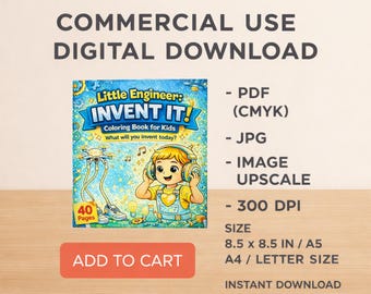Little Engineer Coloring Book, STEM Activity, 40 Pages (Digital Download, Commercial Use)