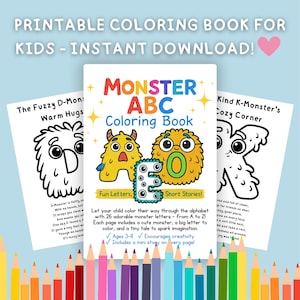 Monster Alphabet Coloring Book A–Z | Fun Learning for Kids Ages 3 to 8 | Cute Monster Letters with Short Stories | Printable PDF Activity