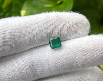 Natural Zambian Emerald Loose Gemstone, Square Emerald Cut 7mm 1.85 Carat