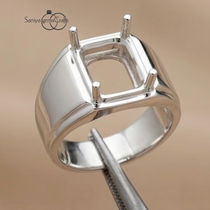 925 sterlingzilveren smaragd geslepen ring semi-montage, solitaire rechthoekige vorm semi-montage ring