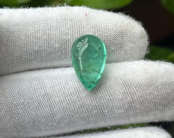 Natural Ethiopian Emerald Pear Cabochon, 10 Carat Loose Gemstone