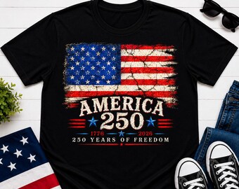 Vintage American Flag Shirt, Distressed Patriotic America 250 Tee, Retro Freedom Celebration Appar American Pride