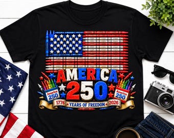 Shirt Amerikaanse vlag krijt, T-shirt Amerika 250 jaar vrijheid, cadeau patriottische leraar, kleding VS jubileumviering