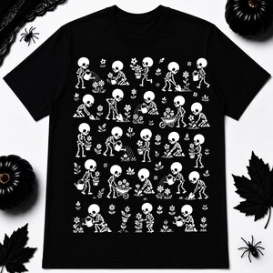 Dancing Skeleton Pattern T-Shirt | Whimsigoth Spooky Season Graphic Top