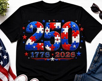 Shirt Amerika 250 puzzelstukjes, T-shirt 250 jaar vrijheid, shirt patriottische VS jubileum, 1776 2026 4 juli kleding