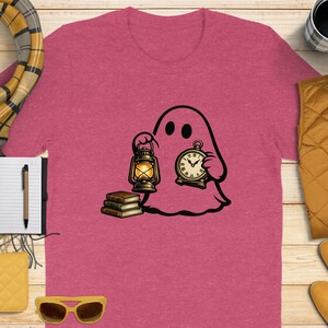 Dark Academia Ghost T-Shirt, Book Lover Gift Tee, Spooky Cute Reading Shirt, Fall Aesthetic Ghost with Books & Lantern Top