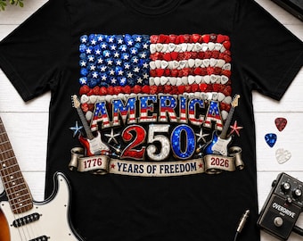 Plectrum shirt Amerikaanse vlag, T-shirt Amerika 250 jaar vrijheid, cadeau patriottische muziekliefhebber, kleding VS jubileum