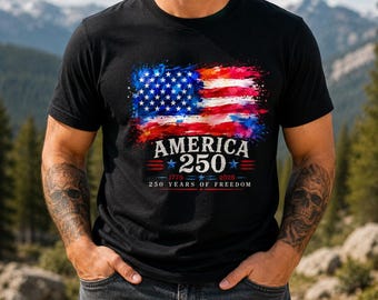 Shirt aquarel Amerikaanse vlag, T-shirt America 250 Patriotic Art, moderne kleding voor vrijheidsviering, Fourth Of July-cadeau American Pride