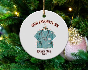 Personalized Nurse Ornament, RN Christmas Gift, Healthcare Appreciation Keepsake, Rn Scrubs, Nursing Carreer
