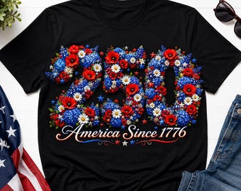 Shirt America 250 Wildflower, T-shirt 250 jaar vrijheid, shirt patriottische bloemen VS, kleding jubileum 1776, cadeau 4 juli