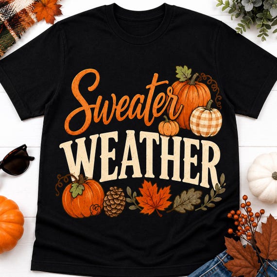 Sweater weather shirt, cozy fall shirt, autumn aesthetic tee, pumpkin patch outfit, fall gift for her, Sweater Weather tee