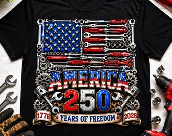Shirt Amerikaanse vlag monteur, T-shirt Amerika 250 jaar vrijheid, cadeau patriottische blauwe kraag, kleding VS jubileum