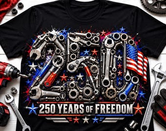 Shirt Amerika 250 monteur, T-shirt 250 jaar vrijheid, grafisch shirt patriottische tool, kleding jubileum 1776 2026, cadeau 4 juli