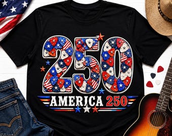 America 250 Guitar Shirt, Patriotic Country Music Tee, USA 250 Anniversary Shirt, July 4th Freedom Celebration Apparel