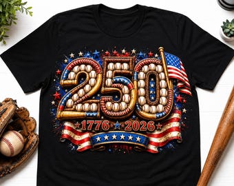 Baseballshirt America 250, T-shirt 250 Years Of Freedom, Patriotic Baseball Graphic, Shirt 1776 2026 Jubileum, Kleding 4 juli