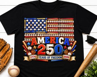 T-shirt America 250, T-shirt 250 Years of Freedom, shirt patriottische honkbal VS vlag, Independence Day 2026 Celebration Top