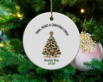 Adorno único para perros, árbol de Navidad para perros, adorno navideño personalizado para perros, recuerdo personalizado con nombre y huella de pata para amantes de los perros.
