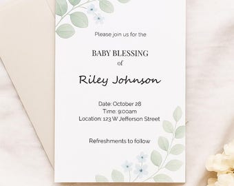 Baby Blessing Invitation - Blue Floral
