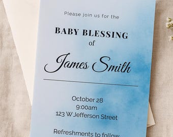 Baby Blessing Invitation - Minimalistic Blue
