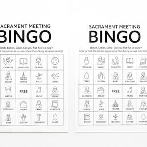 Sacrament Meeting Bingo for Kids – Printable Quiet Activity Game for Church (US Letter + A4 Sizing)