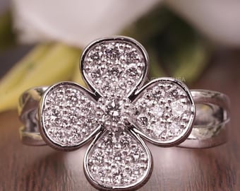 Flower Cluster Lab Grown Diamond Ring, Stacking Ring, Unique Statement Floral Diamond ring, Silver Anniversary Ring Gift, Prong Setting