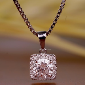 Round Lab Grown Diamond Pendant for Women, 1.01 CT Round Diamond Wedding Pendant, Halo Lab Created Diamond, Anniversary Luxury Pendant Gift