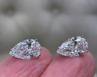 2.00CT Pear Cut Lab Grown  Stud Earrings, White Gold Plated Push Back Earrings, Dainty Teardrop Diamond Alternative Jewellery Gift for Her