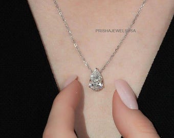 925 Sterling Silver Pear Cut CZ Pendant With Chain, Minimalist Solitaire Necklace, Dainty Everyday Jewellery Gift for Her, Wedding Gifts