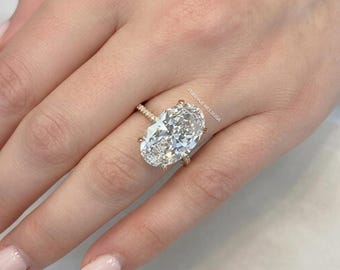 9.32 CT Oval Cut Moissanite Diamond Engagement Ring, Hidden Halo Ring in 925 Silver, Large Statement Anniversary Ring, 25th Gift for Her