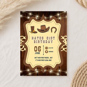 Western Hoedown Birthday Invitation, First Rodeo Invitation , Printable Cowboy Birthday Invite, Rustic Wood, Country Western Invitation
