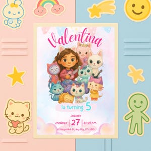 Gabby’s Dollhouse Birthday Invitation- Editable Canva Template for Girls Party
