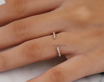 Moissanite Diamond Marquise & Round Open Band, Gold  Plated Bypass Band, Dainty Stackable Wedding or Anniversary Band for Her