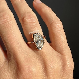 Funky Bezel Setting Diamond Engagement Ring, 2.0 Ct Oval Cut Moissanite Diamond Ring For Women, Yellow Gold Finish Ring, Oval Solitaire Ring