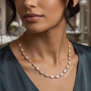 Collana da tennis con castone, pera ovale, smeraldo e taglio marquise, collana da tennis con diamanti e moissanite placcata in oro, regalo per lei, regalo per damigella d'onore