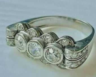 Vintage Flower Cluster Lab Grown Diamond Ring, 14K White Gold Floral Engagement Band, Elegant Promise Ring, Anniversary Jewelry for Women