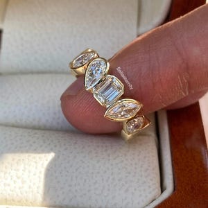 18K gouden multi-shape Moissanite Eternity-band, ring set peer, marquise, kussen, smaragd en ovale stenen, moderne volledige eeuwigheid trouwring