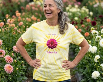 Totally Tuber-lar Dahlia graphic Tee | Yellow Tie-Dye Cyclone