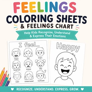 Emotions Chart with Coloring Sheets – Social Emotional Learning & Calm Activities