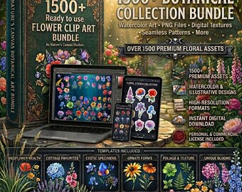 1500+ Aquarell Blumen Clipart-Bundle - Blumen PNG-Sammlung, Wildblumen Illustrationen (kommerzielle Nutzung)