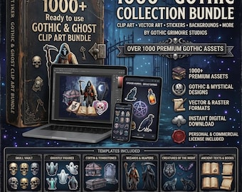 1000+ Gothic Geist Clipart MEGA BUNDLE | Spooky Halloween PNG, Schädel, Reaper (Digitaler Download)